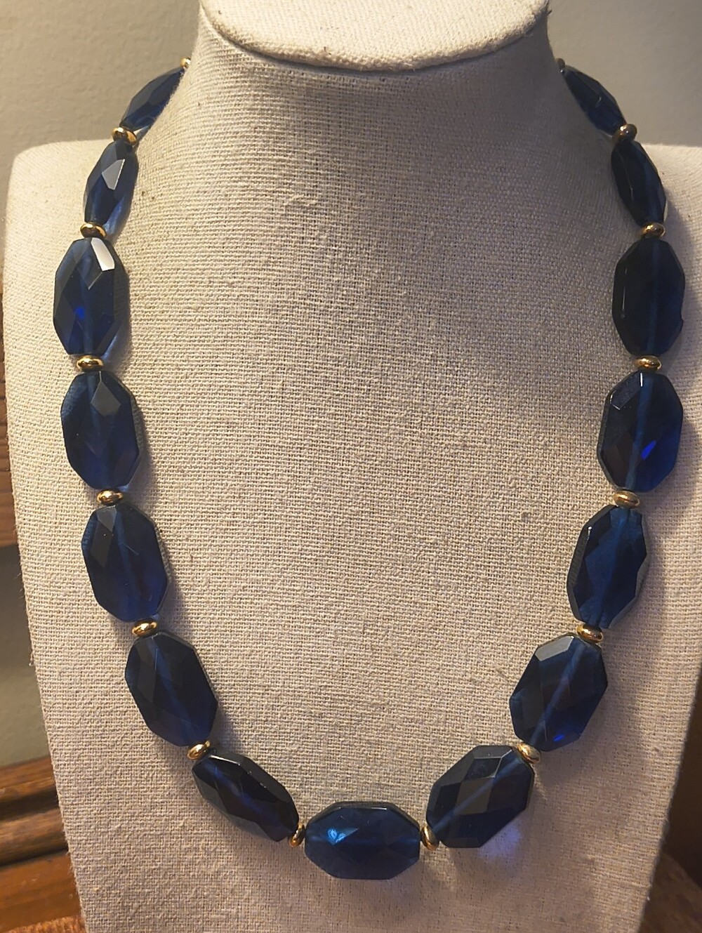 Vtg Ralph Lauren Genuine Navy Blue Big Chunky Faceted Crystal Necklace - Picture 2 of 7